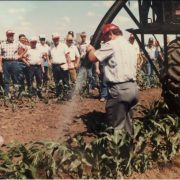 Simulating hail with an ice blowing machine. The crop insurance industry funded the development of these machines in the 1980’s to simulate realistic crop damage for loss adjuster schools. They are still in use today.